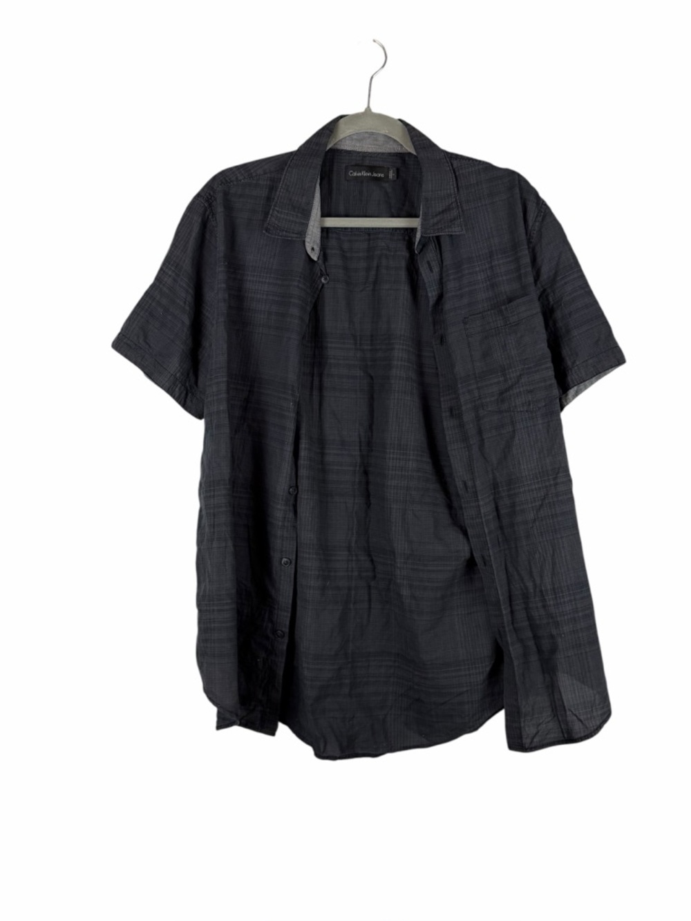 Calvin Klein Jeans Gray Plaid Short Sleeve Button Up Shirt Size Large